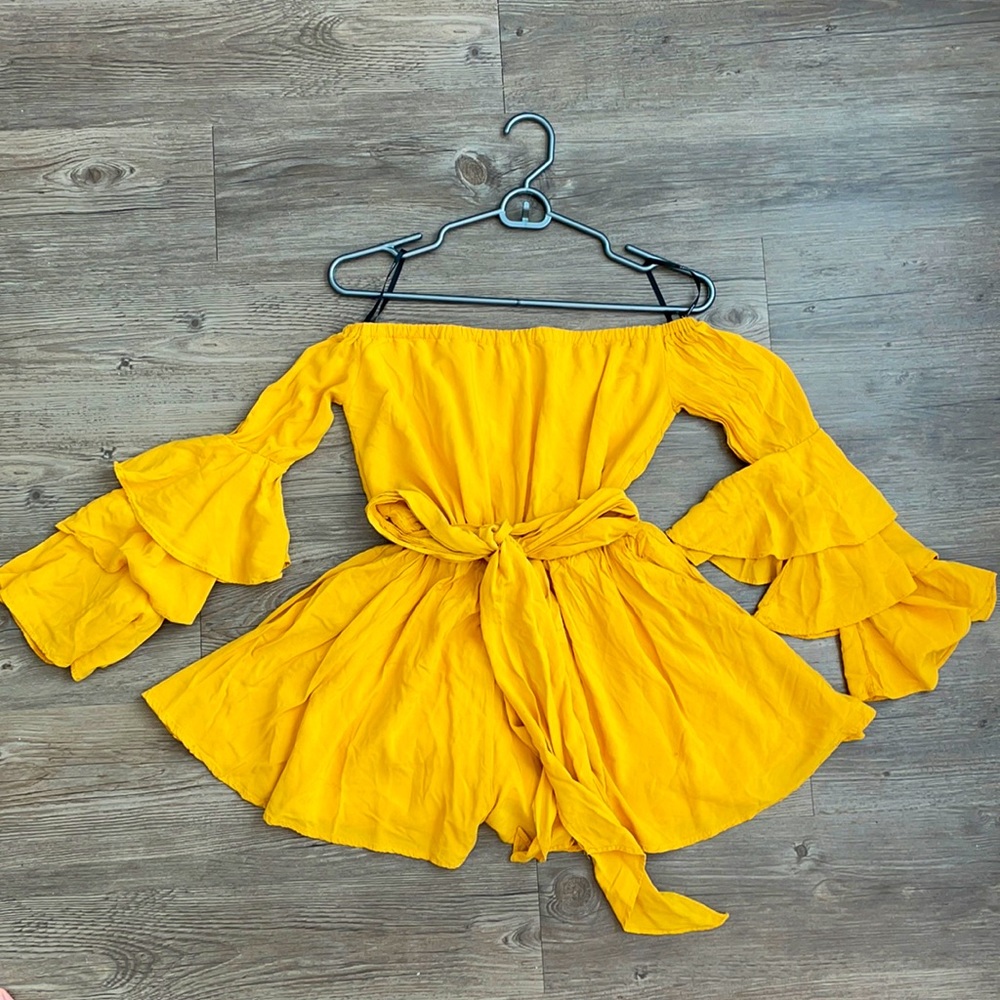 Yellow off the shoulder romper